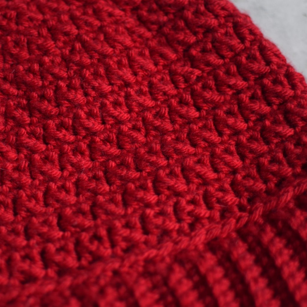 Texture of the N stitch on this unisex crochet hat pattern