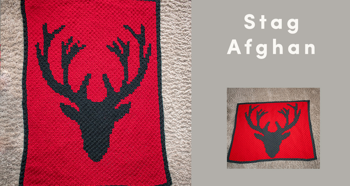 stag afghan in 2 sizes, easy corner to corner pattern
