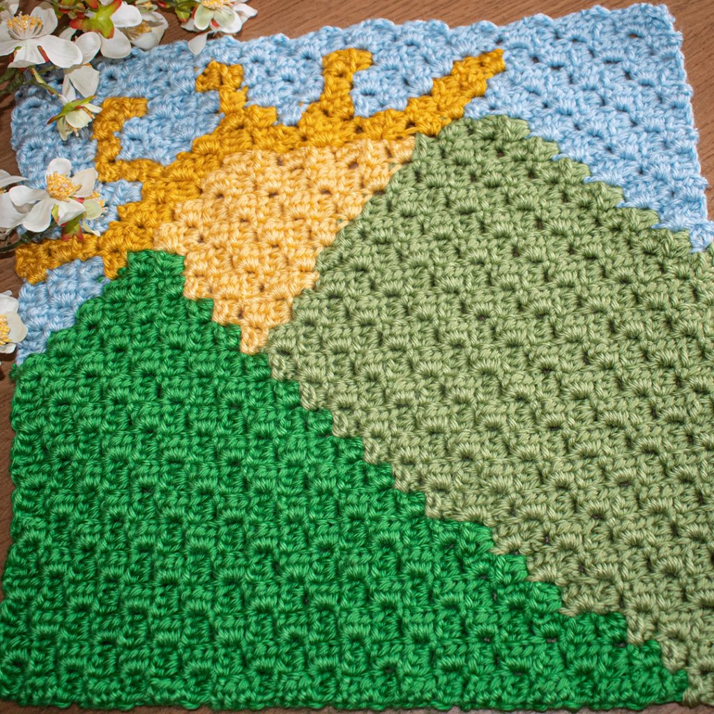 This Mountains corner to corner square looks great! Use it as a wall hanging, bag panel, afghan block and so much more.