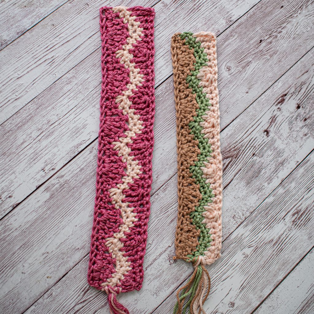 This free crochet bookmark pattern is written for 2 sizes