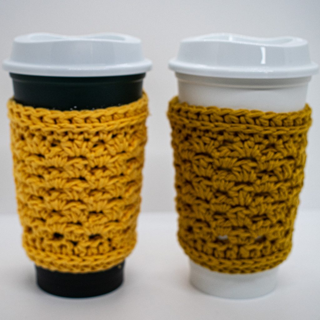 You can really play with the colours you use in the crochet cup cozy because the texture is so simple.