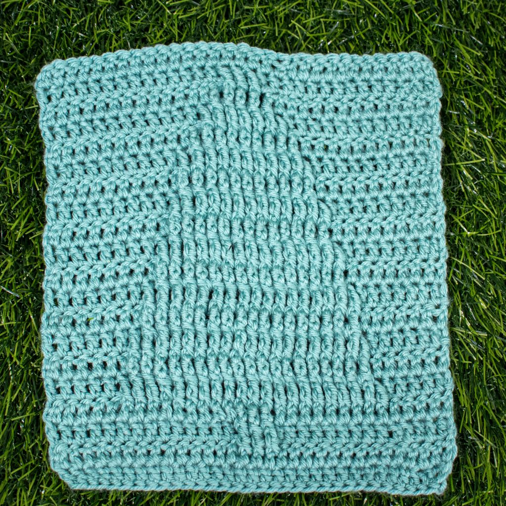 This blanket square is approximately 8" square when completed