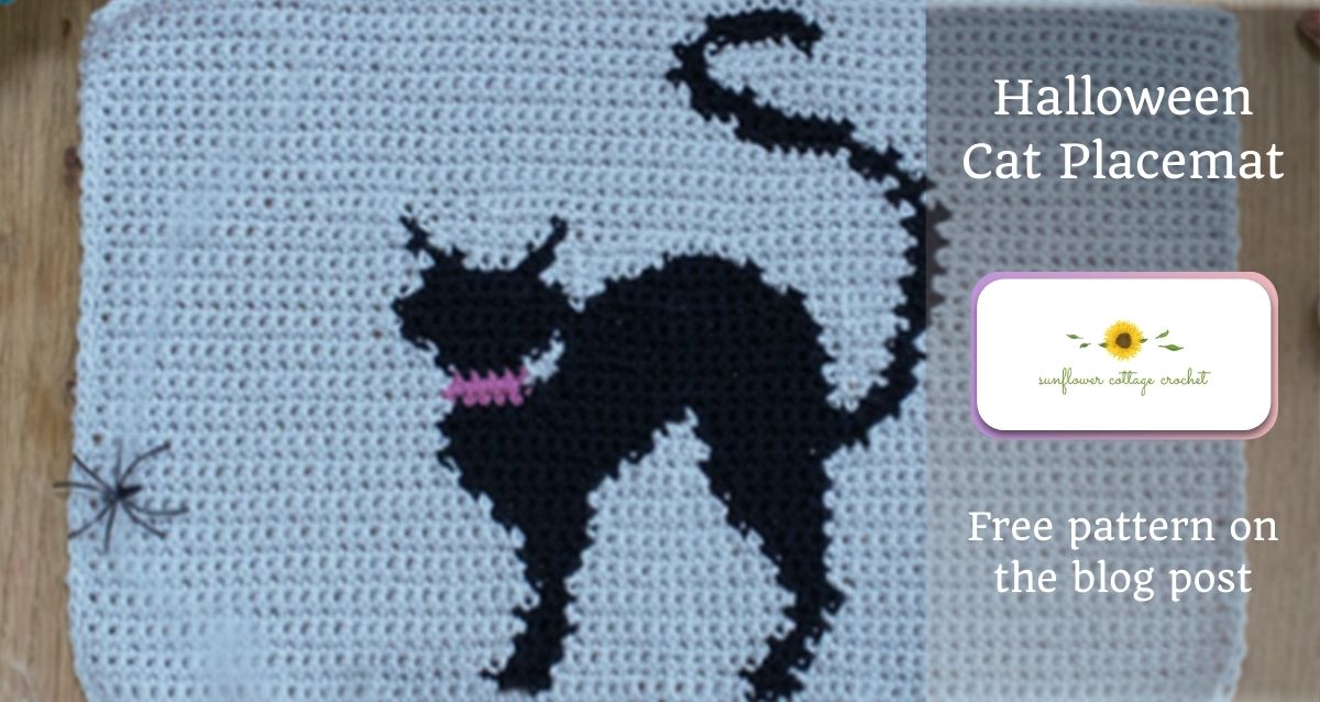 Free Bewitching Crochet Halloween Cat Placemat Pattern - Sunflower ...